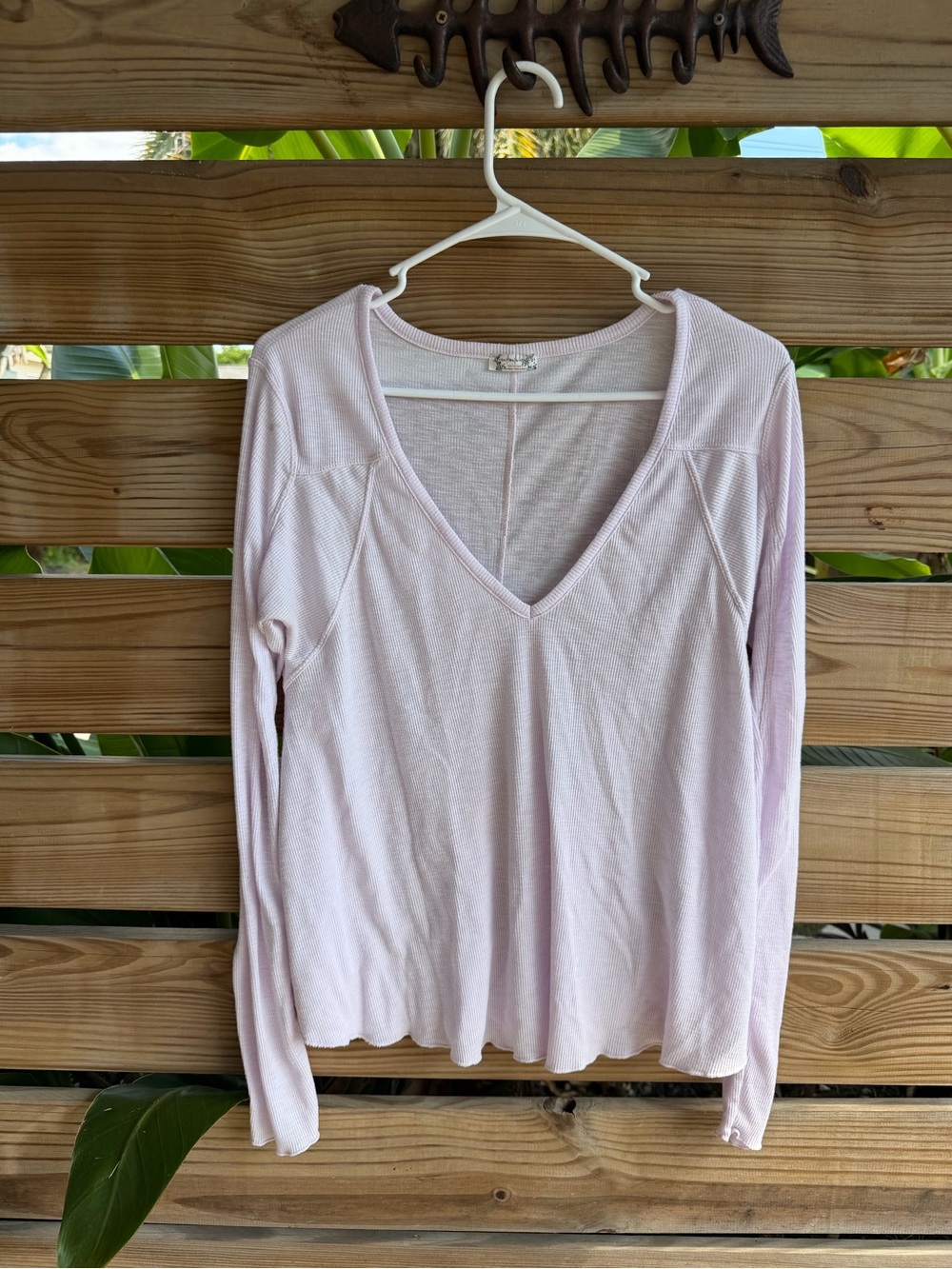 Free People Pale Pink V-Neck Long Sleeve Top